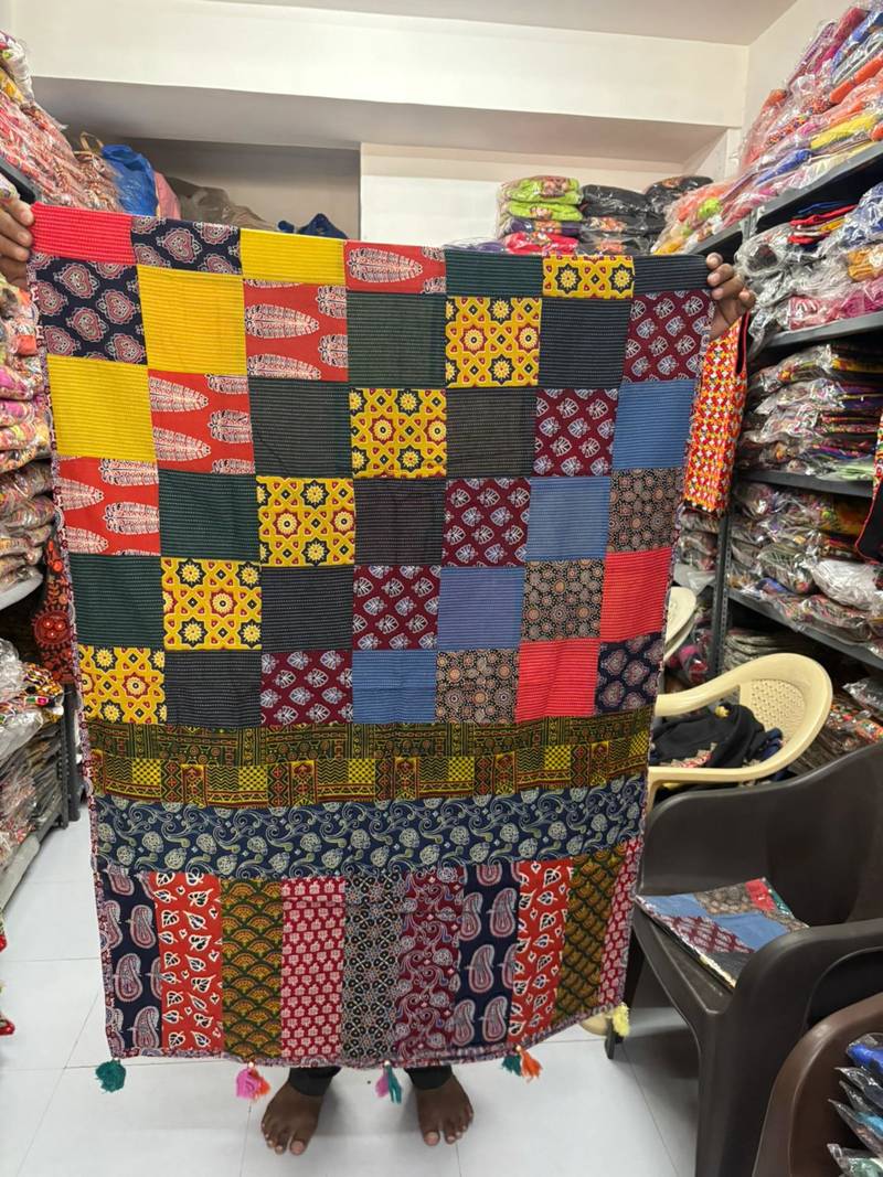 Multicolor printed cotton poly block print dupatta