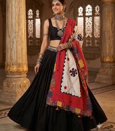 Red embroidered cotton poly mirror work dupatta