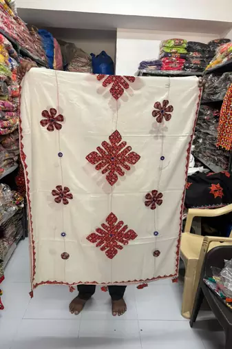 Off-white printed cotton poly patch work dupatta