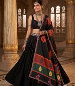 Black printed cotton poly patch work dupatta