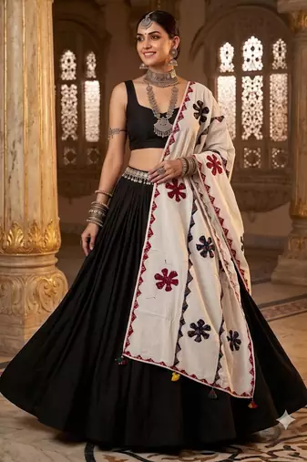 White printed cotton poly patch work dupatta
