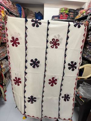White printed cotton poly patch work dupatta 2