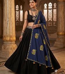 Blue printed cotton poly block print dupatta