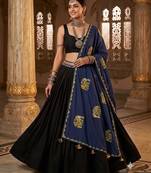Blue printed cotton poly block print dupatta