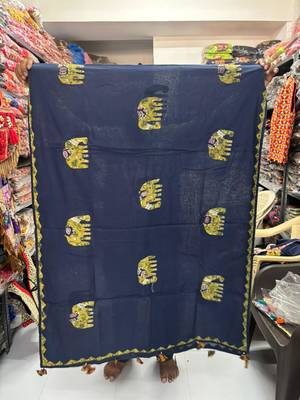 Blue printed cotton poly block print dupatta 2