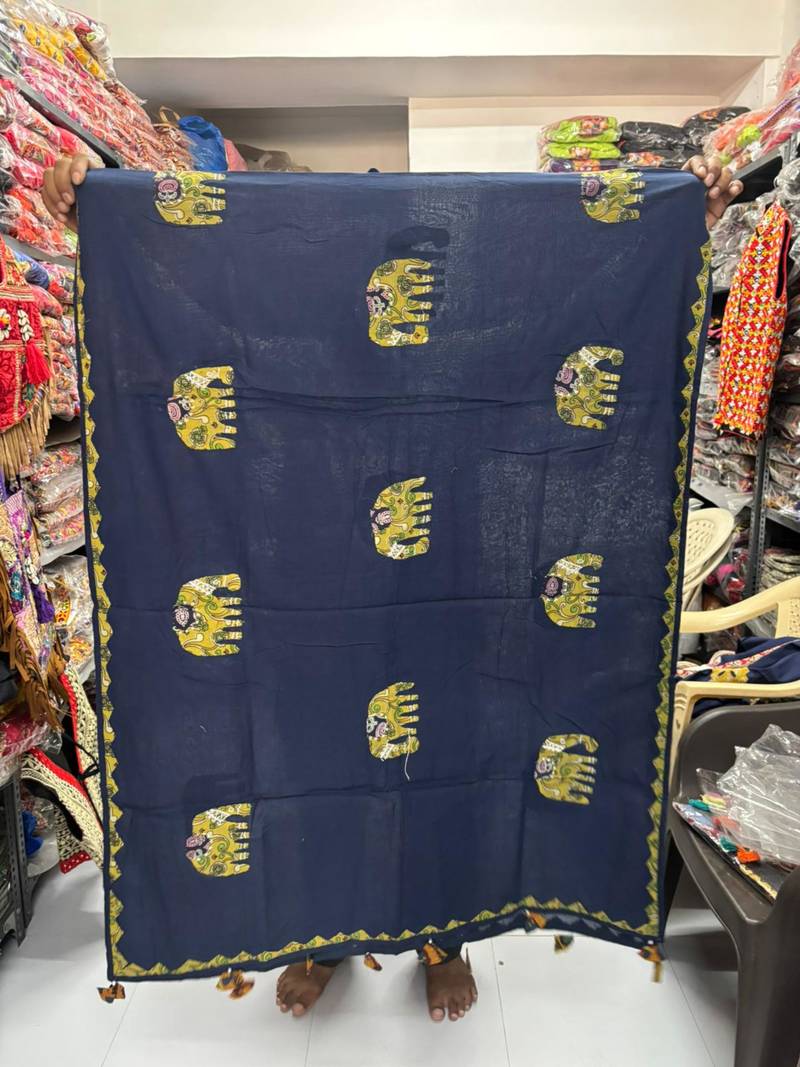Blue printed cotton poly block print dupatta