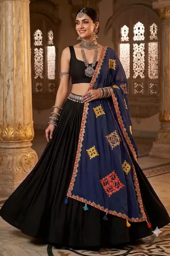 Blue printed cotton poly block print dupatta