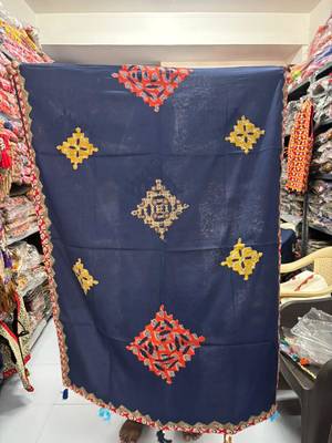 Blue printed cotton poly block print dupatta 2
