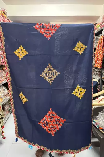 Blue printed cotton poly block print dupatta