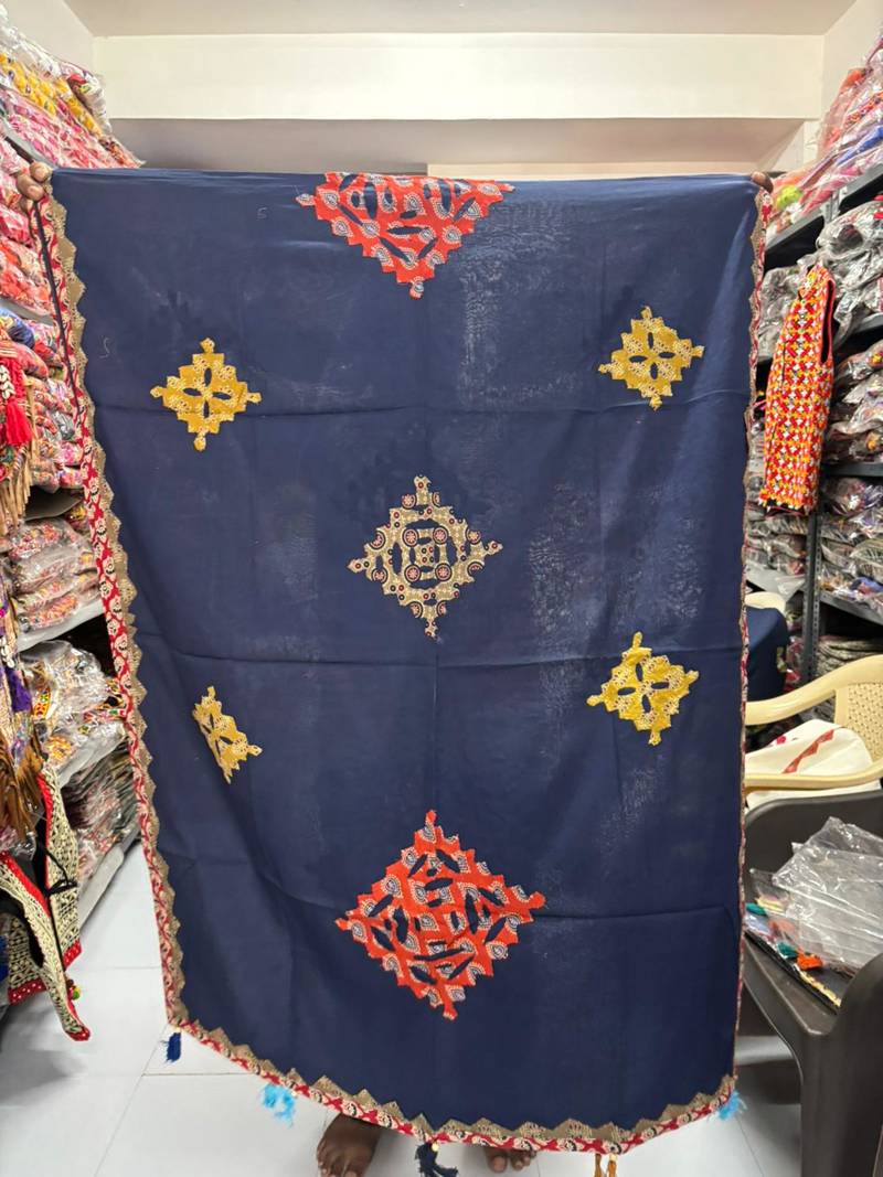 Blue printed cotton poly block print dupatta