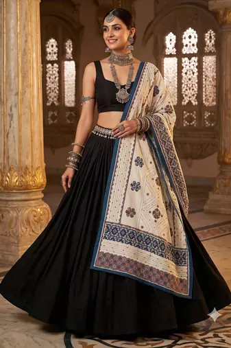 Blue printed cotton poly floral print dupatta