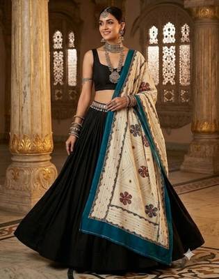 Blue printed cotton poly floral print dupatta 1