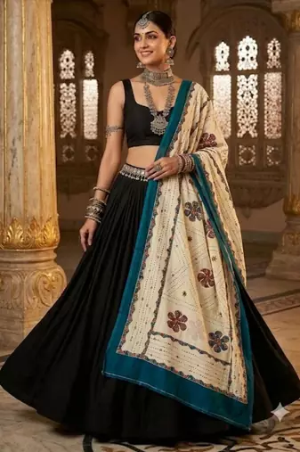 Blue printed cotton poly floral print dupatta