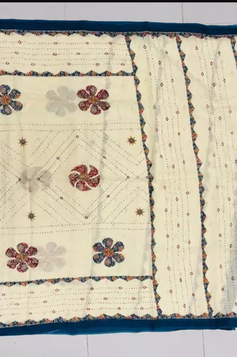 Blue printed cotton poly floral print dupatta