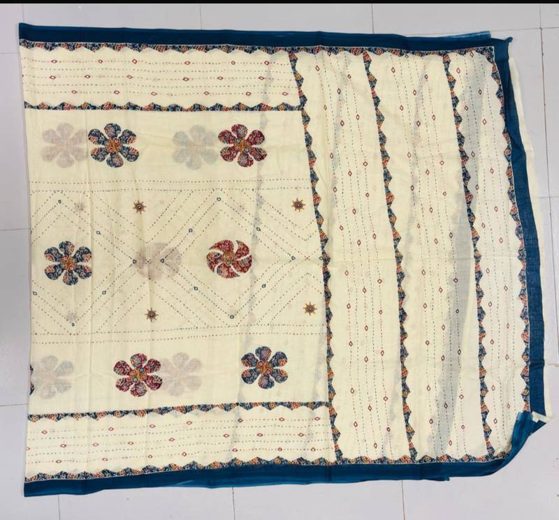 Blue printed cotton poly floral print dupatta