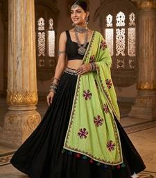 Green printed patch work cotton poly navratri special dupatta