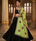 Green printed patch work cotton poly navratri special dupatta