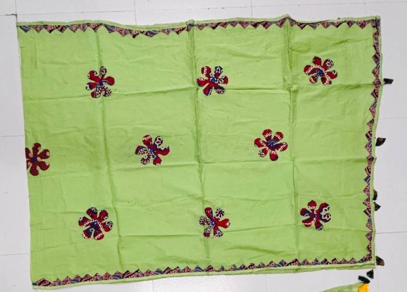 Green printed patch work cotton poly navratri special dupatta