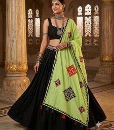 Green printed patch work cotton poly navratri special dupatta
