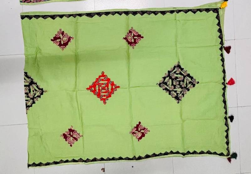 Green printed patch work cotton poly navratri special dupatta