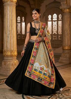 Multicolor printed mirror work silk blend navratri special dupatta 1