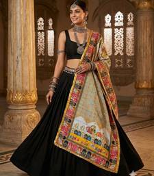 Multicolor printed mirror work silk blend navratri special dupatta