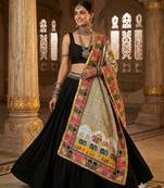 Multicolor printed mirror work silk blend navratri special dupatta
