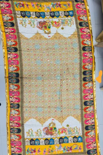 Multicolor printed mirror work silk blend navratri special dupatta