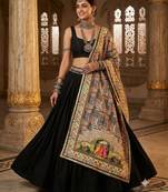 Cream printed mirror work silk blend navratri special dupatta