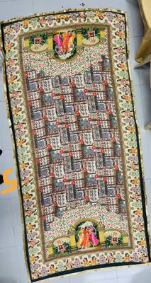 Cream printed mirror work silk blend navratri special dupatta 2