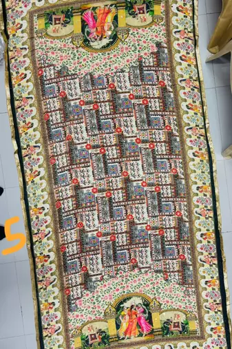 Cream printed mirror work silk blend navratri special dupatta