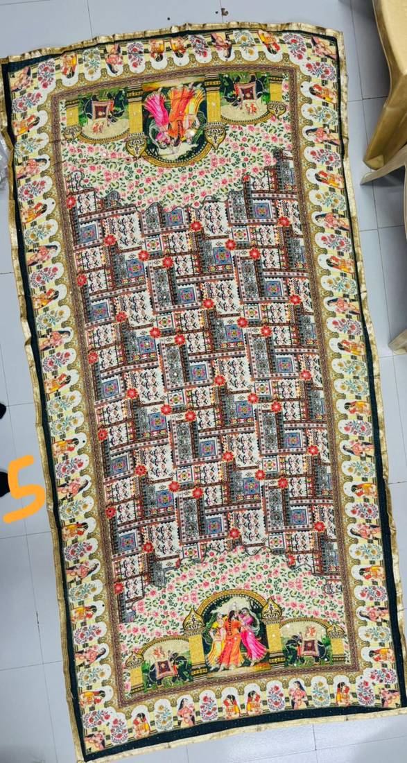 Cream printed mirror work silk blend navratri special dupatta