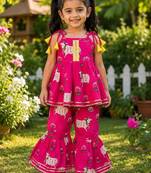 Girls Sleeveless Cotton Kurta & Churidar Salwar Set