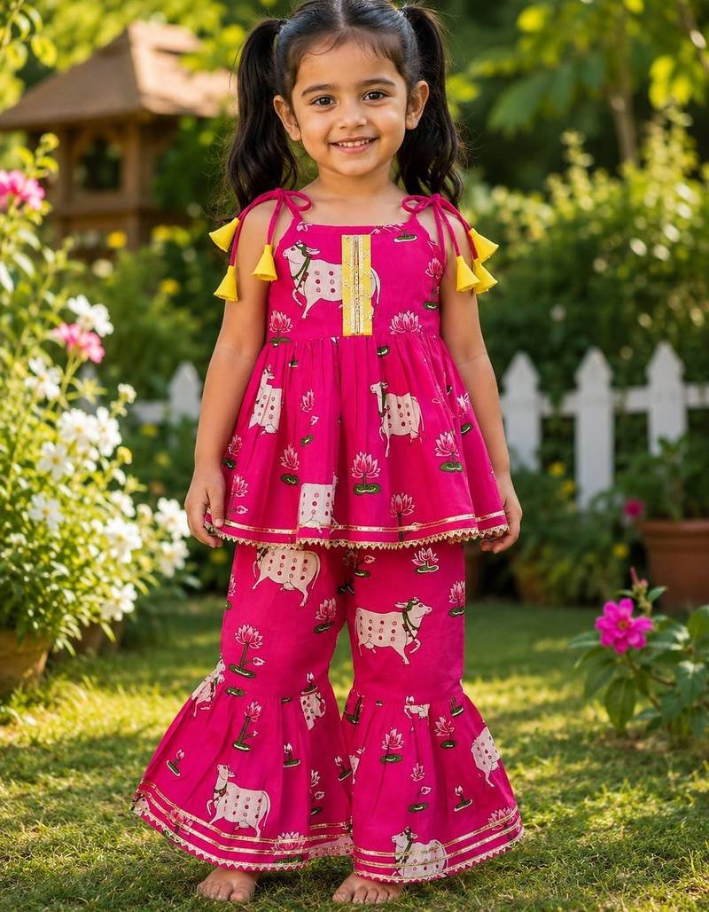 Girls Sleeveless Cotton Kurta & Churidar Salwar Set