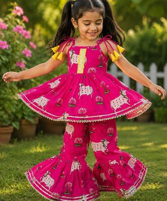 Girls Sleeveless Cotton Kurta & Churidar Salwar Set 5