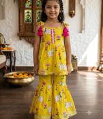 Girls Sleeveless Cotton Kurta & Churidar Salwar Set