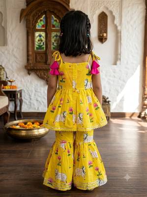 Girls Sleeveless Cotton Kurta & Churidar Salwar Set 2
