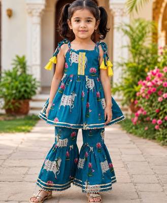 Girls Sleeveless Cotton Kurta & Churidar Salwar Set 1