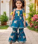Girls Sleeveless Cotton Kurta & Churidar Salwar Set