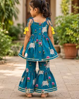 Girls Sleeveless Cotton Kurta & Churidar Salwar Set 2