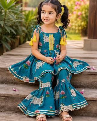Girls Sleeveless Cotton Kurta & Churidar Salwar Set 5