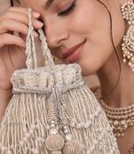 Silver ivory silk fringe potli bag