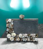 Grey pearl rexine box clutch