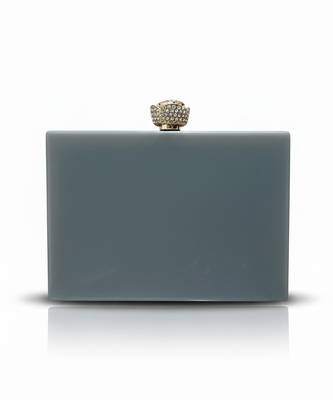 Grey pearl rexine box clutch 2