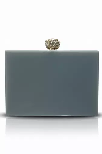 Grey pearl rexine box clutch