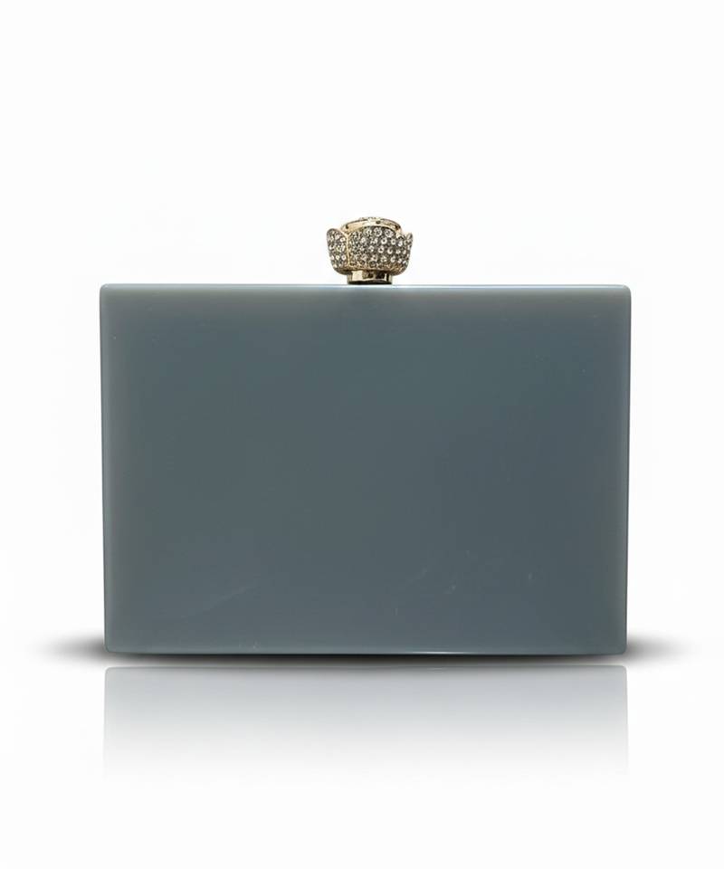 Grey pearl rexine box clutch