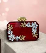 Ruby red rexine crystal clutch