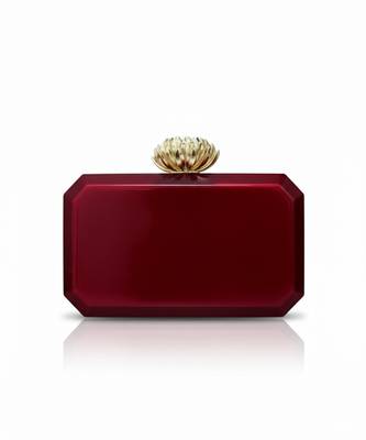 Ruby red rexine crystal clutch 2