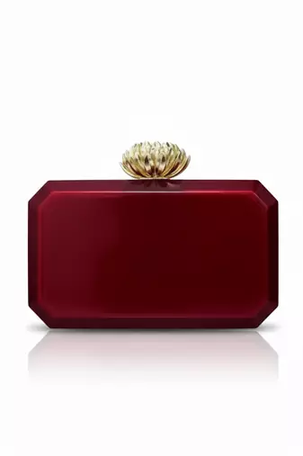 Ruby red rexine crystal clutch