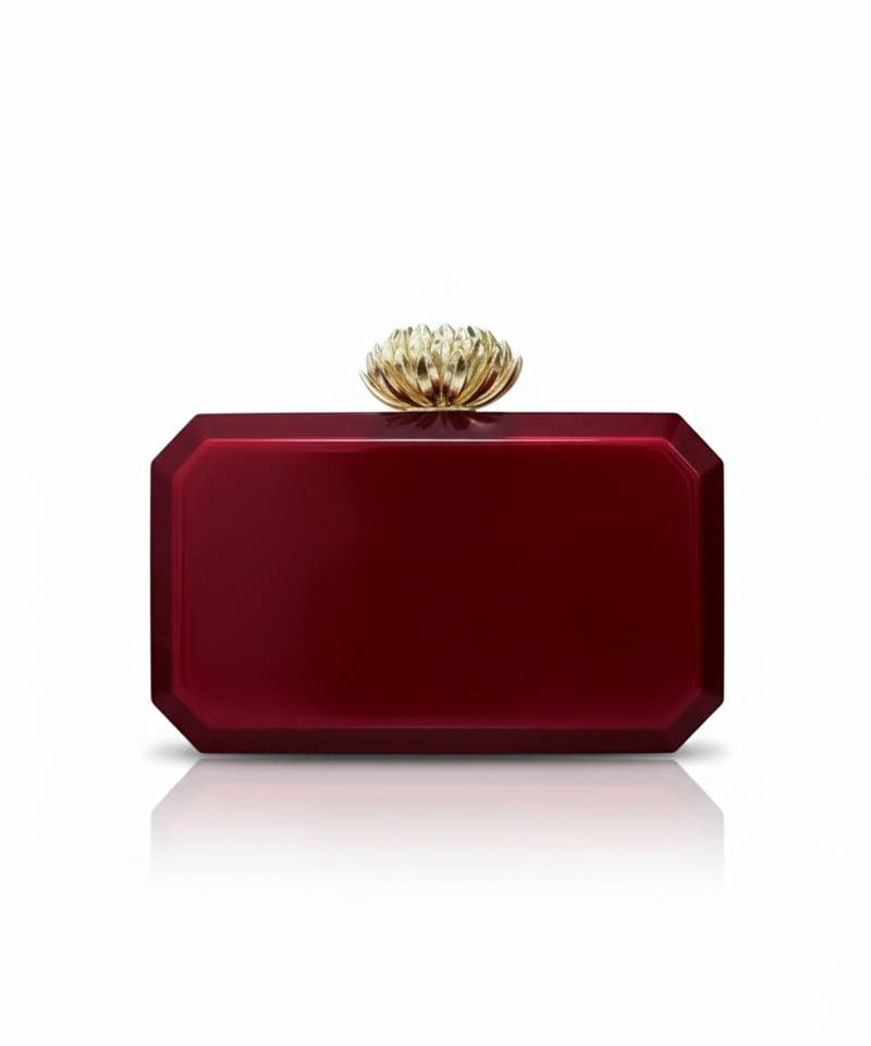 Ruby red rexine crystal clutch